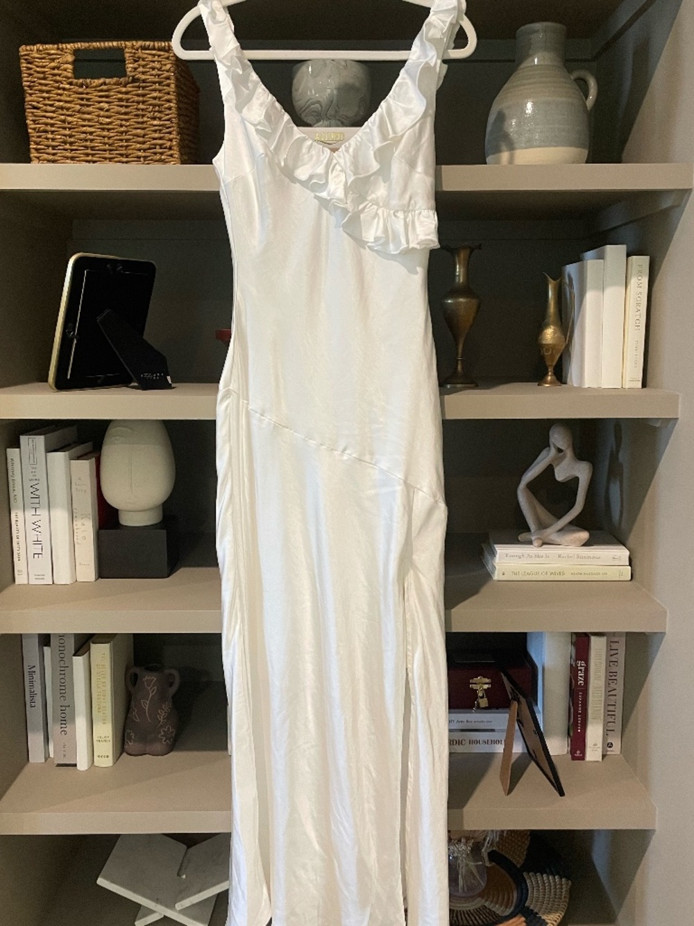 White Ruffle Trim Maxi Dress